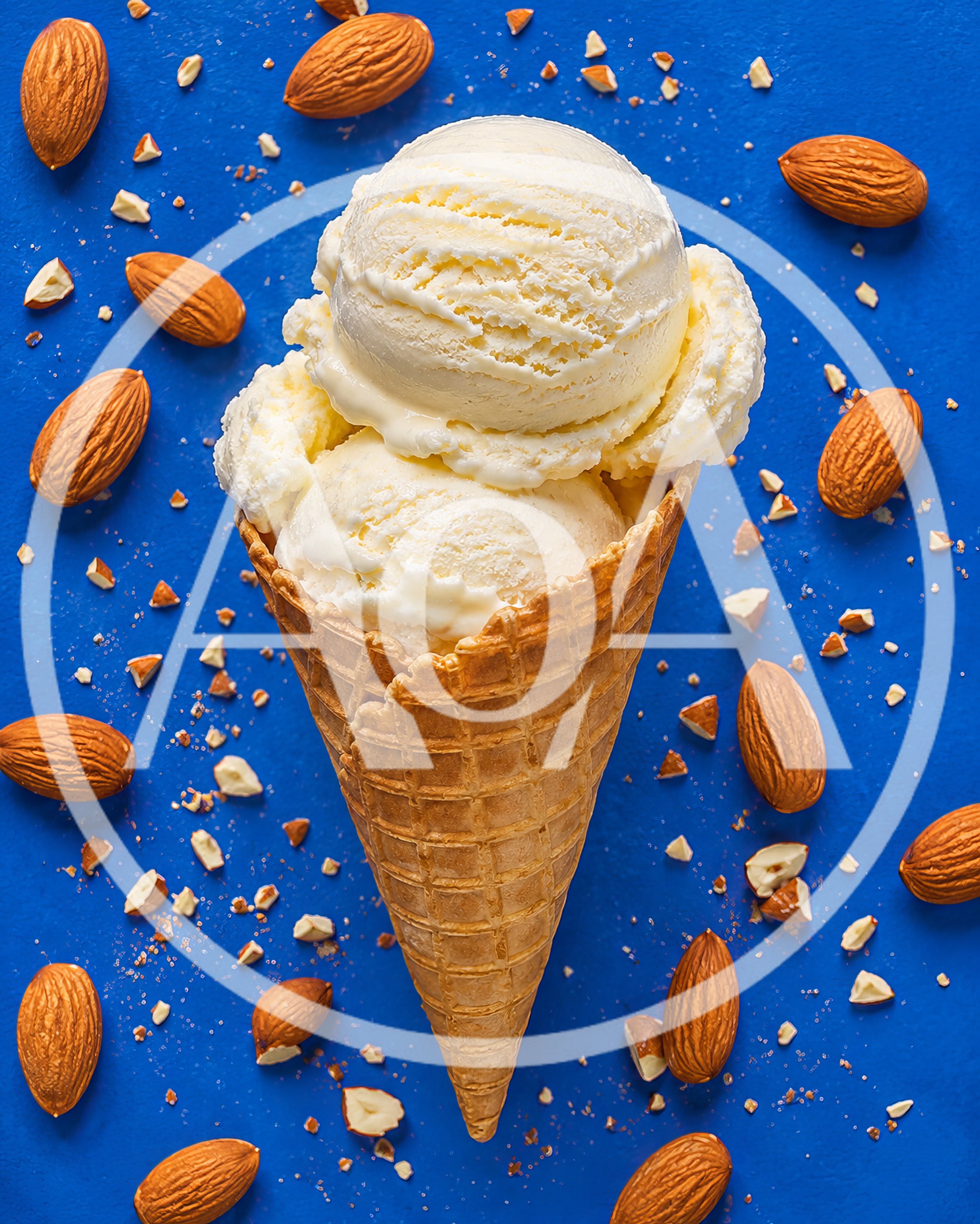 Vanilla Ice Cream Cone With Scattered Almonds
