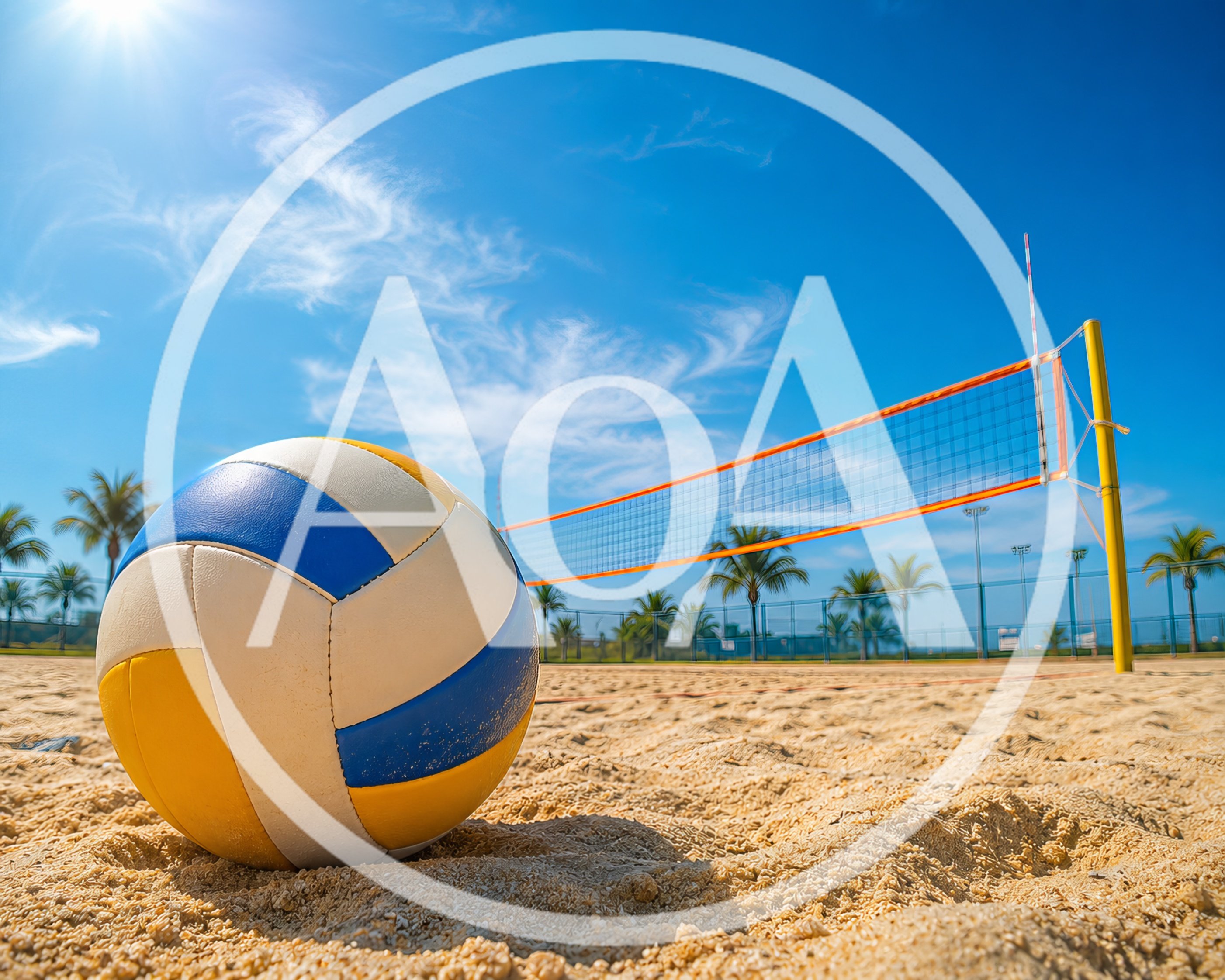 Volleyball Resting On Sand At A Beach Court