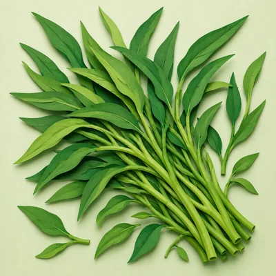 Fresh Green Water Spinach Stems On Light Background