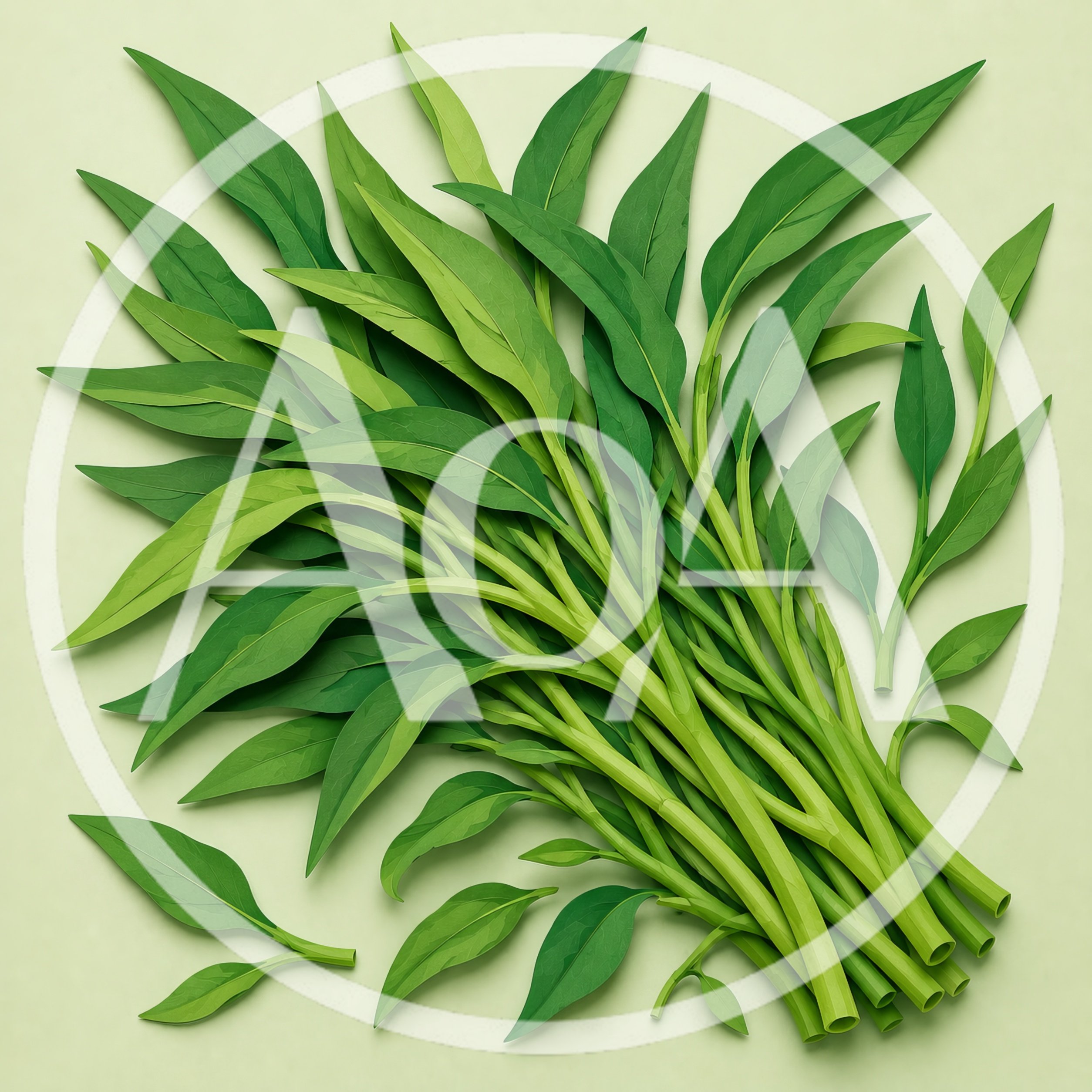Fresh Green Water Spinach Stems On Light Background