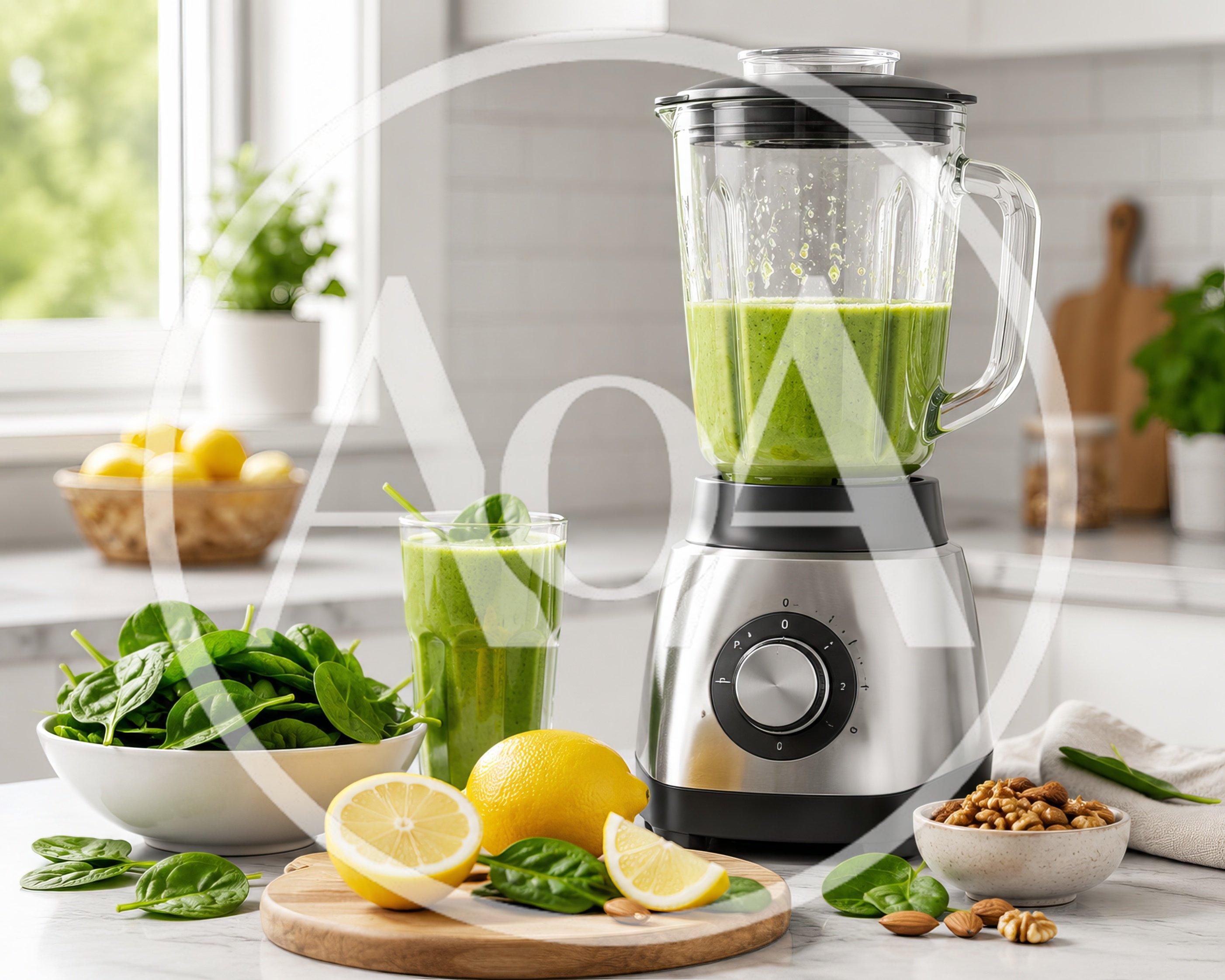 Fresh Green Smoothie Preparation In A Modern Kitchen