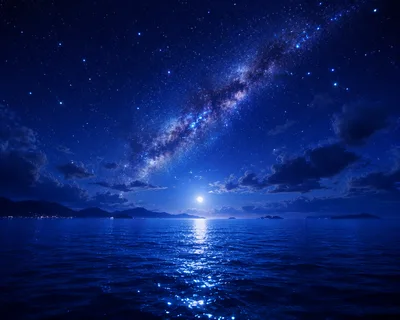 Milky Way Galaxy Over Calm Ocean At Night