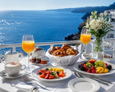 Luxury Breakfast Table Overlooking The Aegean Sea