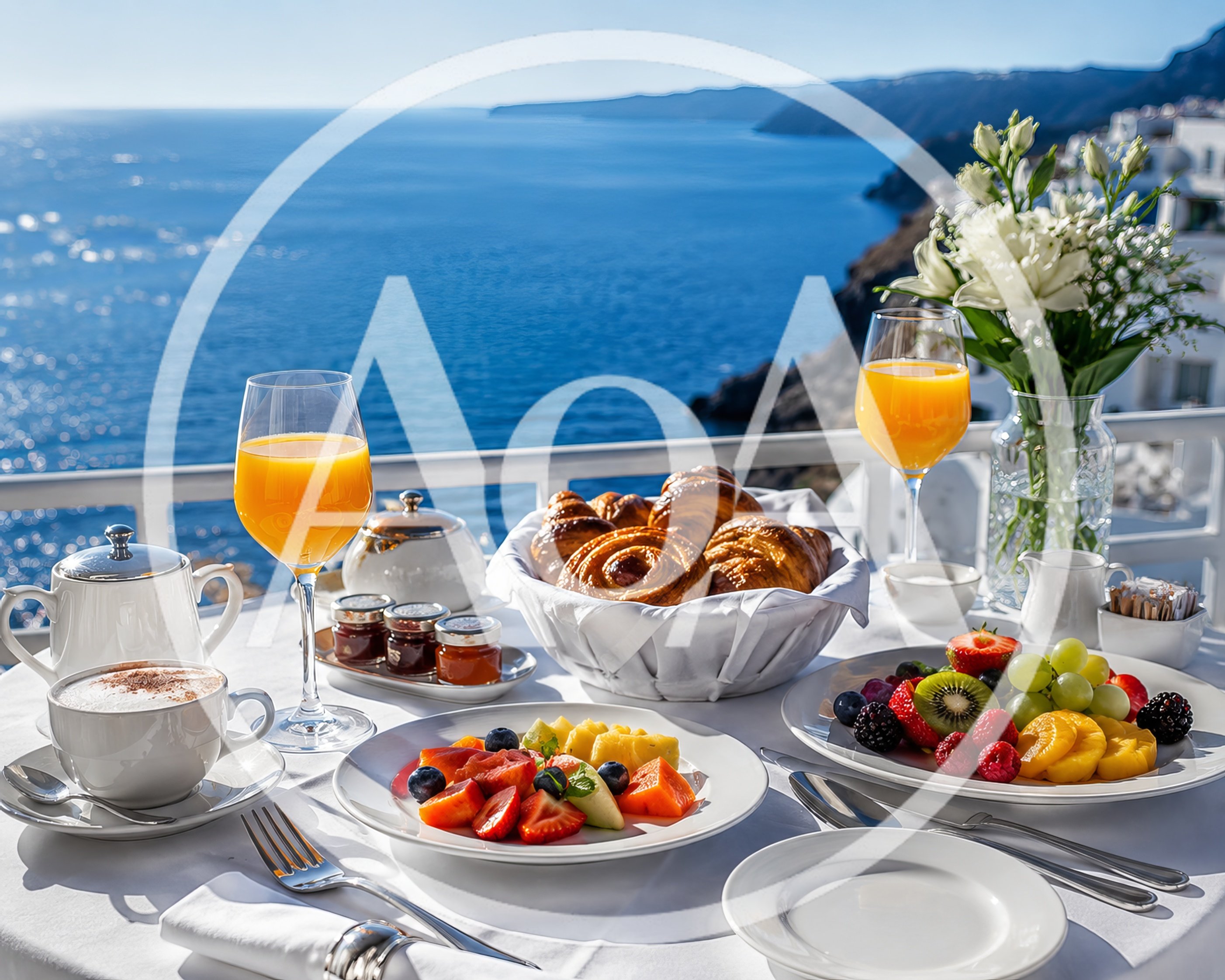 Luxury Breakfast Table Overlooking The Aegean Sea