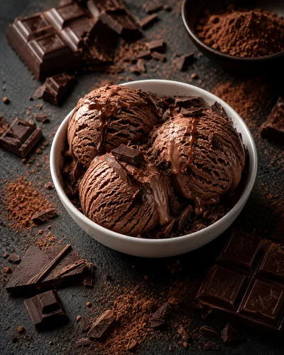 Three Scoops Of Chocolate Ice Cream In A Bowl