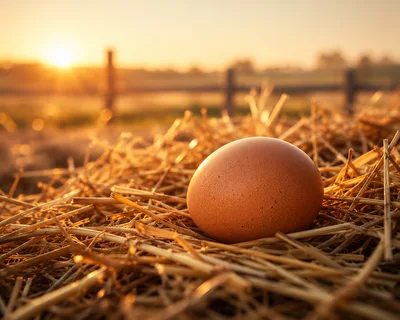 Single Brown Chicken Egg Resting In Straw Nest
