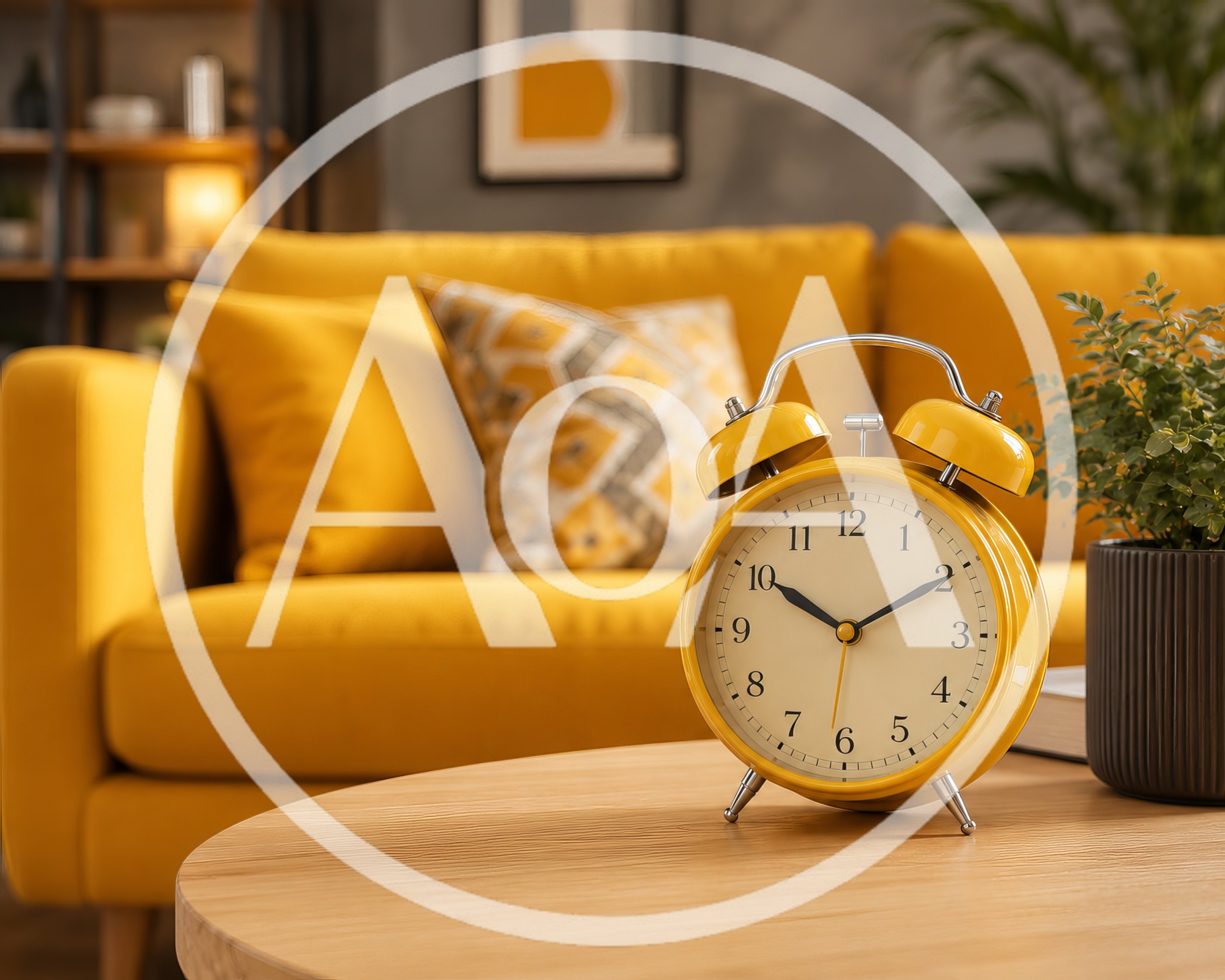 Yellow Alarm Clock on Wooden Coffee Table