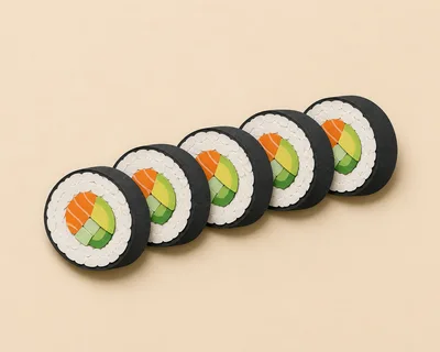 Paper Craft Sushi Rolls On Beige Background