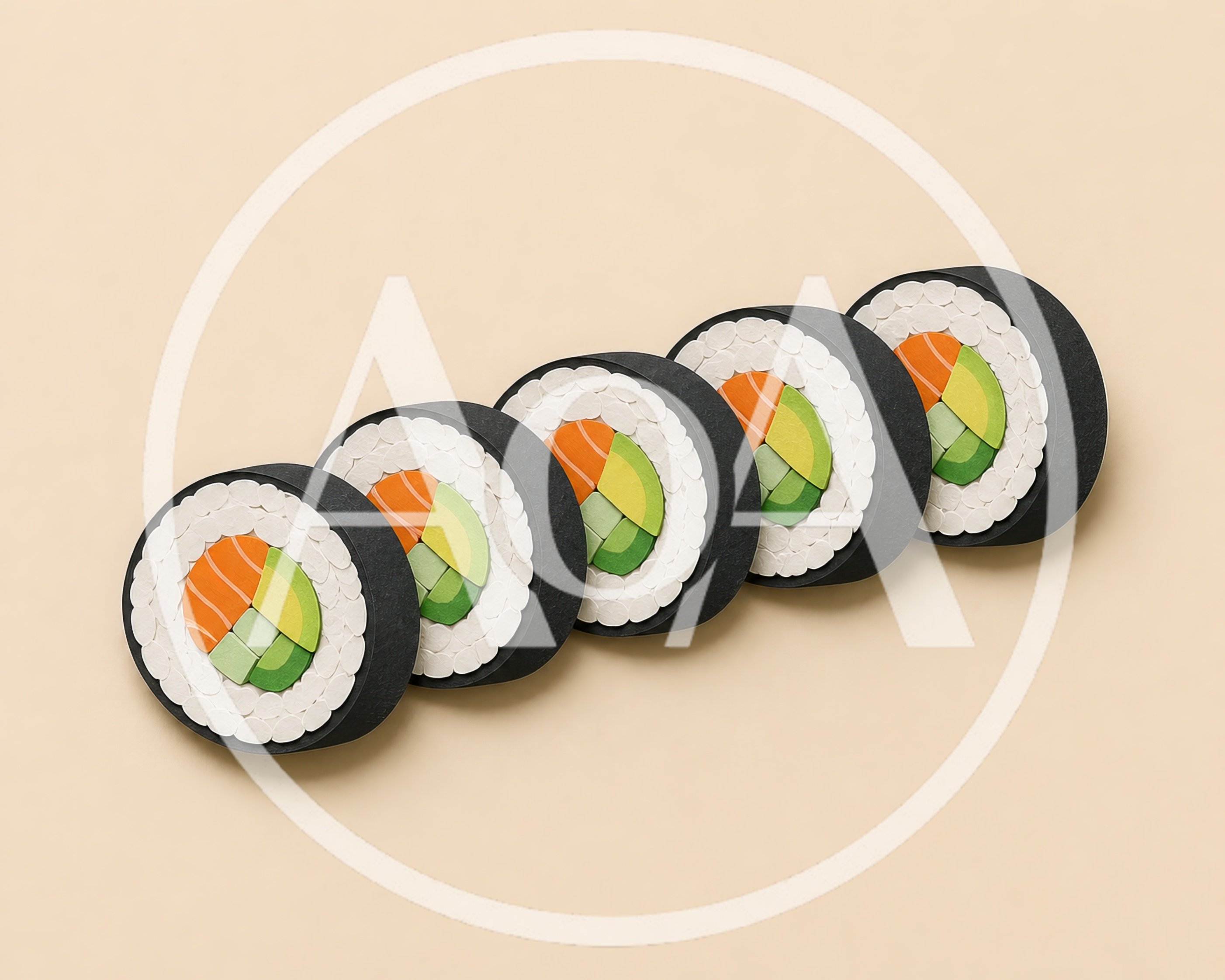 Paper Craft Sushi Rolls On Beige Background