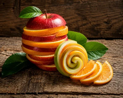 Stacked Sliced Apple And Orange Fruit Tower