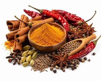 Assorted Spices and Herbs on White Background
