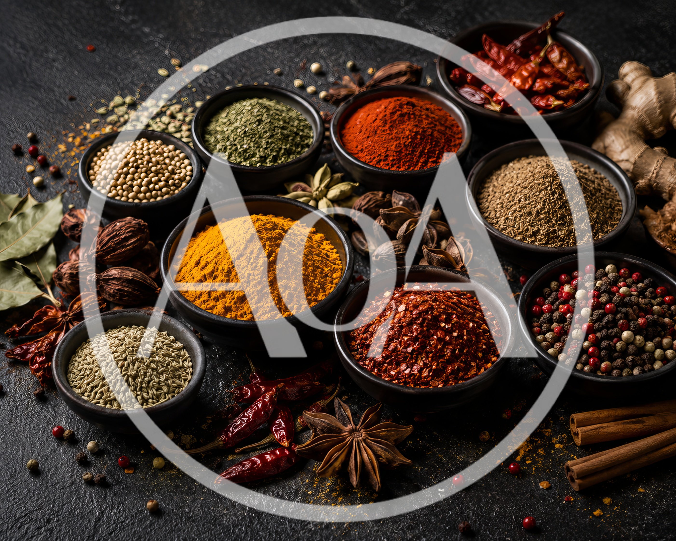 Assorted Spices in Bowls on Dark Background