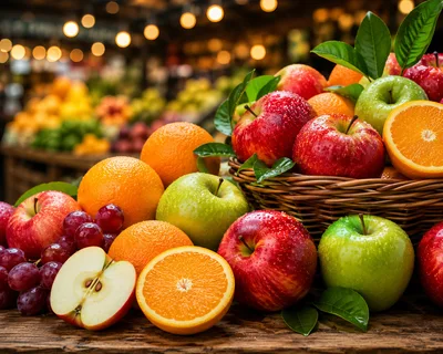 Fresh Assorted Fruits In A Wicker Basket