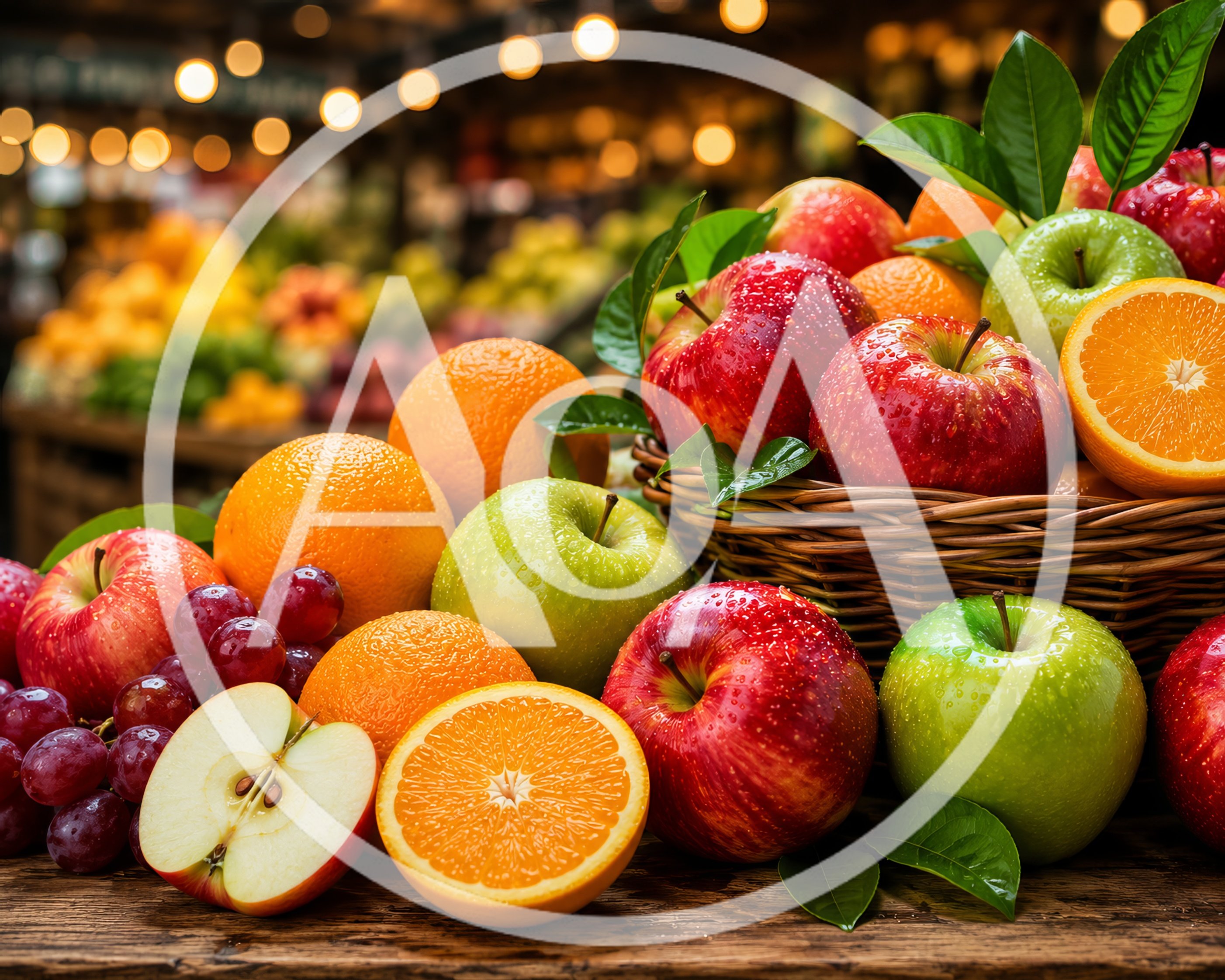 Fresh Assorted Fruits In A Wicker Basket