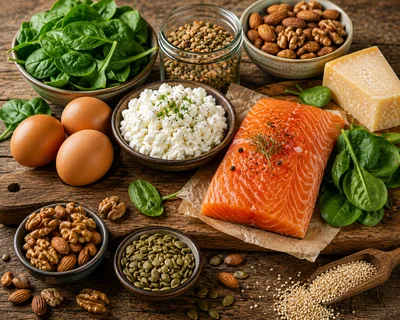 Healthy Food Ingredients Assortment on Rustic Wooden Table