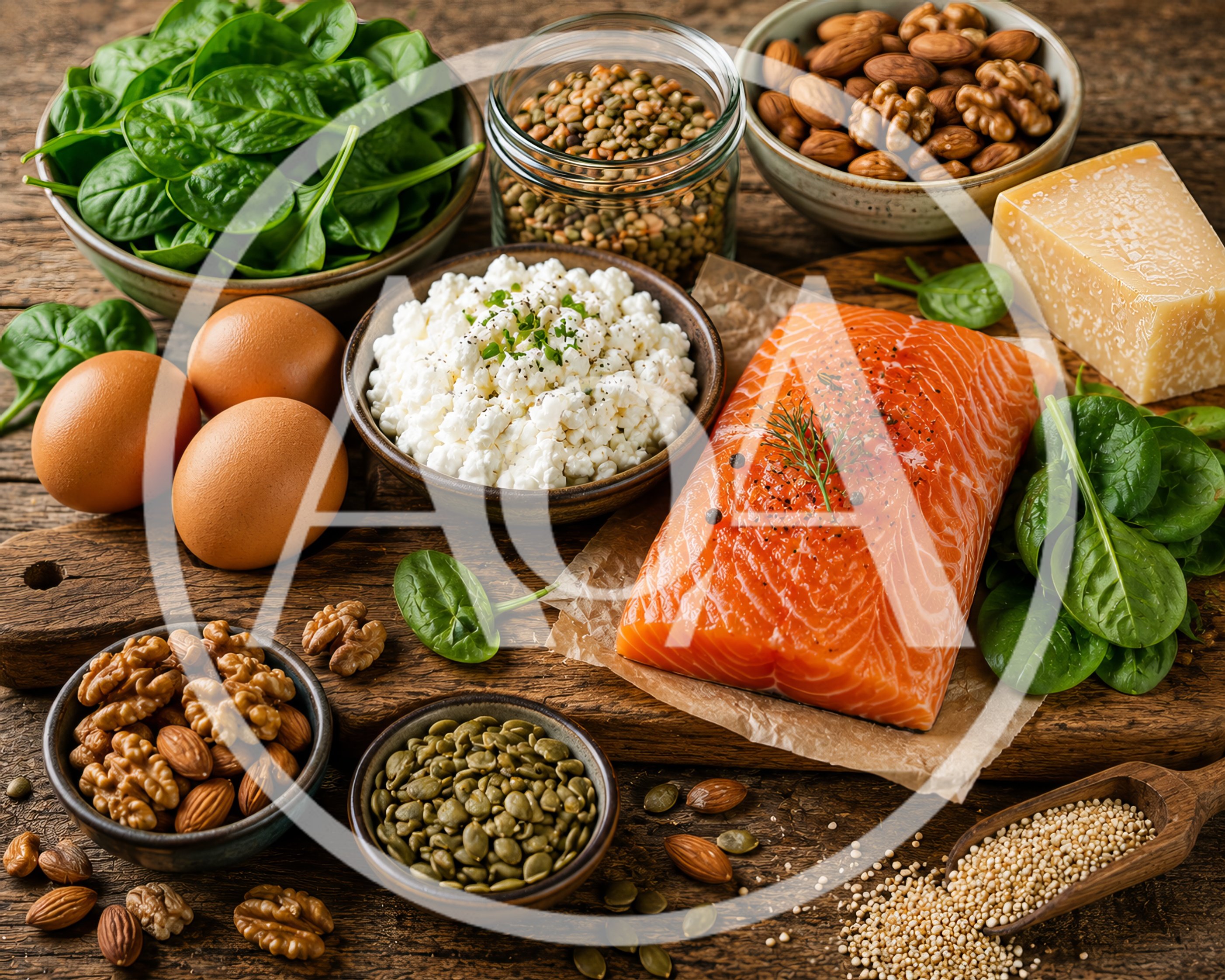 Healthy Food Ingredients Assortment on Rustic Wooden Table