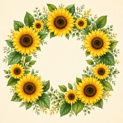 Sunflower Wreath Floral Frame Illustration