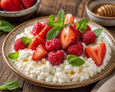 Cottage Cheese Bowl With Fresh Berries And Mint