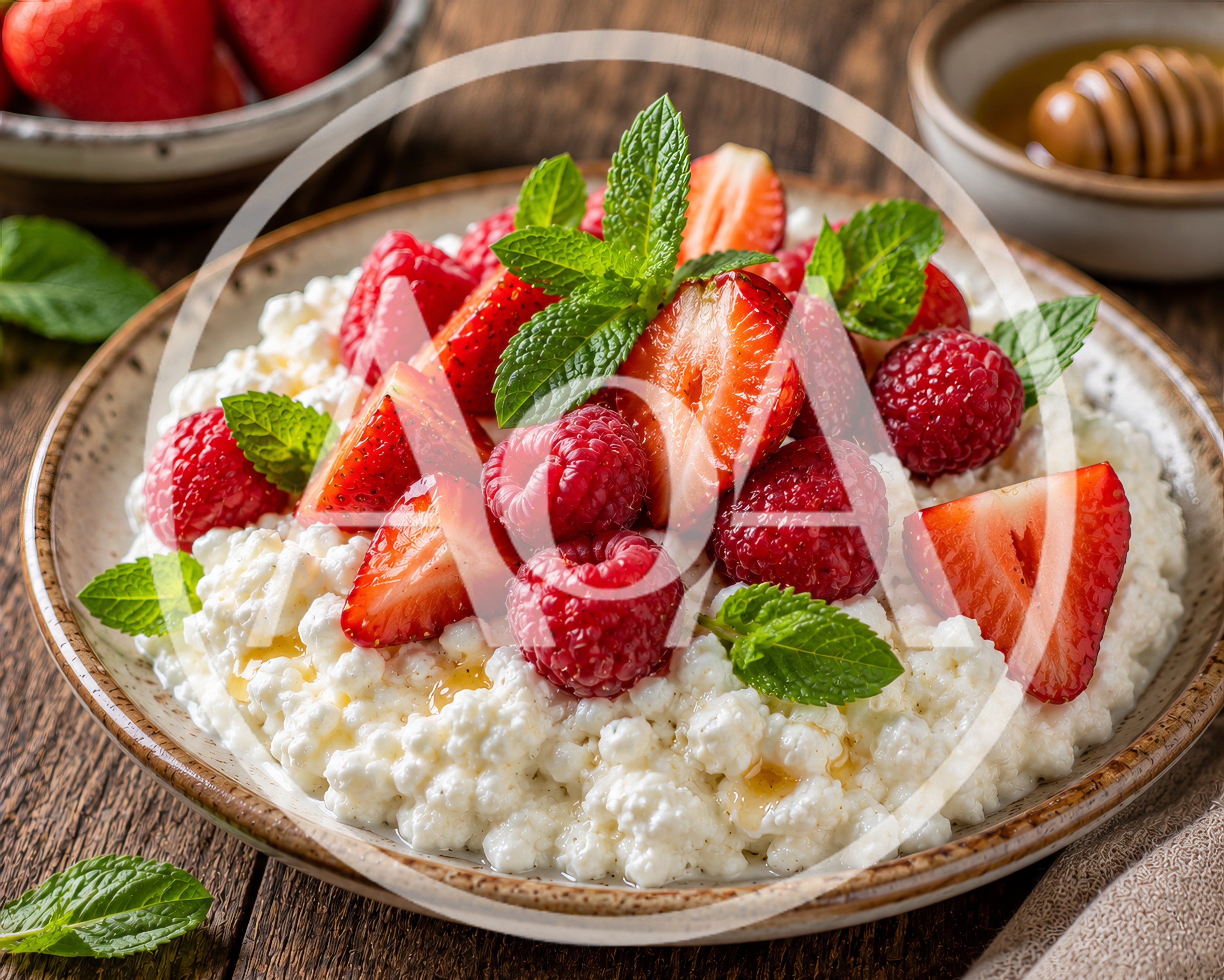 Cottage Cheese Bowl With Fresh Berries And Mint