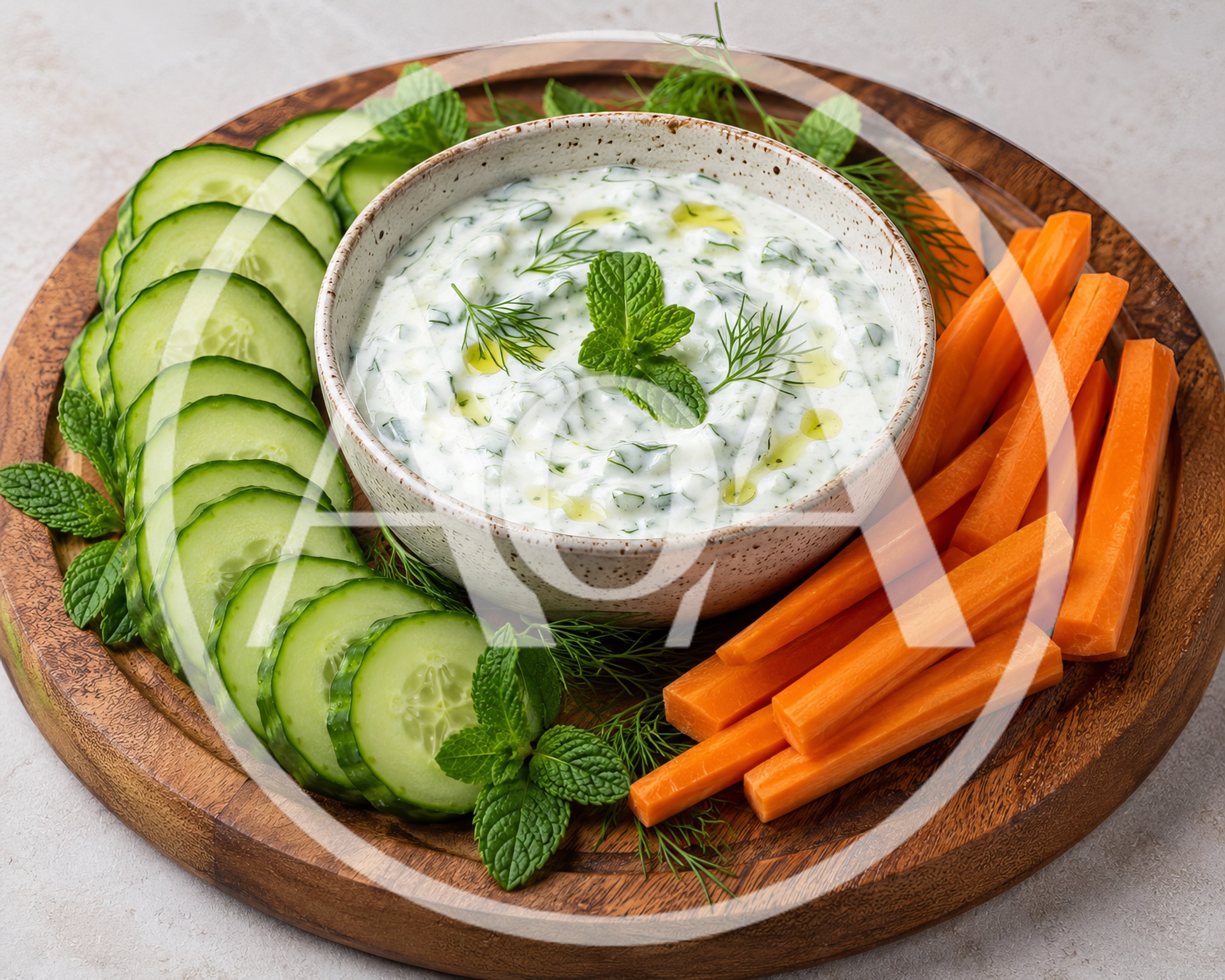 Tzatziki Dip with Fresh Cucumber and Carrot Sticks
