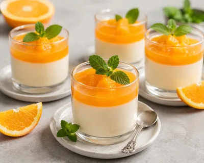 Four Glasses of Creamy Orange Panna Cotta Dessert