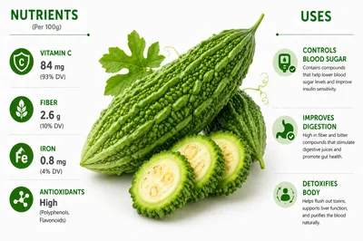 Bitter Melon Nutritional Infographic With Health Benefits
