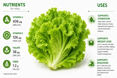 Nutritional Infographic Of Fresh Green Lettuce
