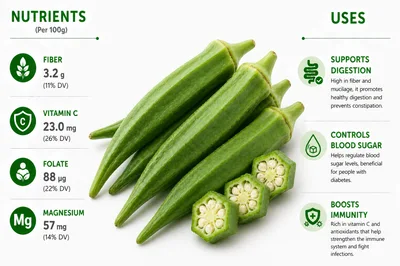 Okra Nutritional Benefits Infographic With Fresh Vegetables