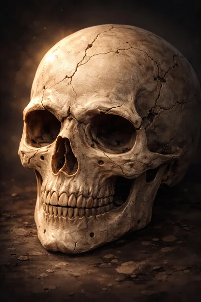 Detailed Human Skull Resting On A Textured Surface