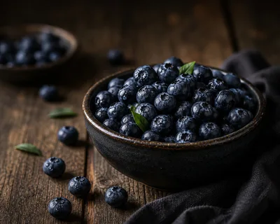 Fresh Blueberries In A Rustic Ceramic Bowl