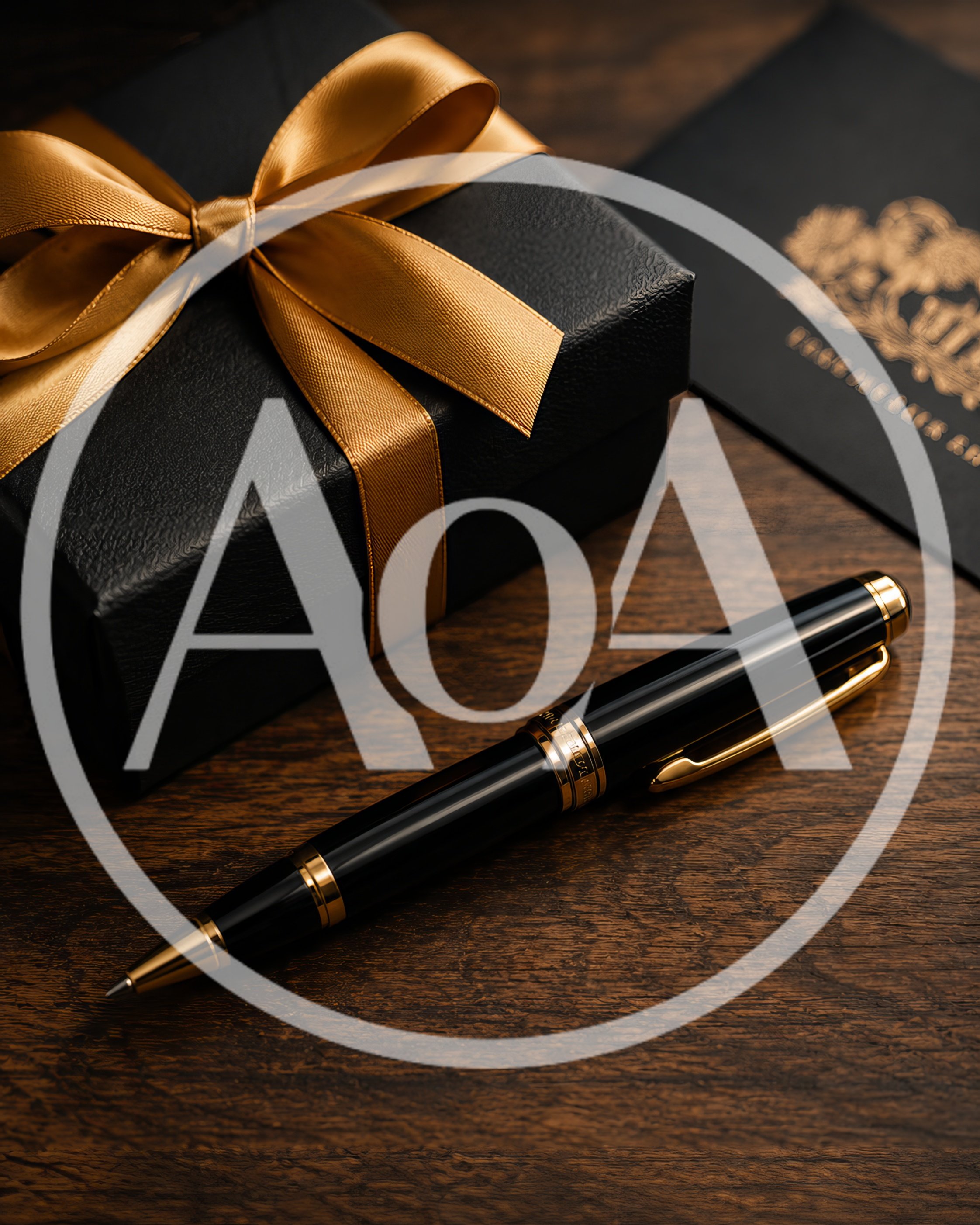 Luxury Black Gift Box and Fountain Pen on Wood