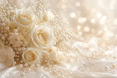 Elegant White Rose Bouquet With Pearls And Bokeh