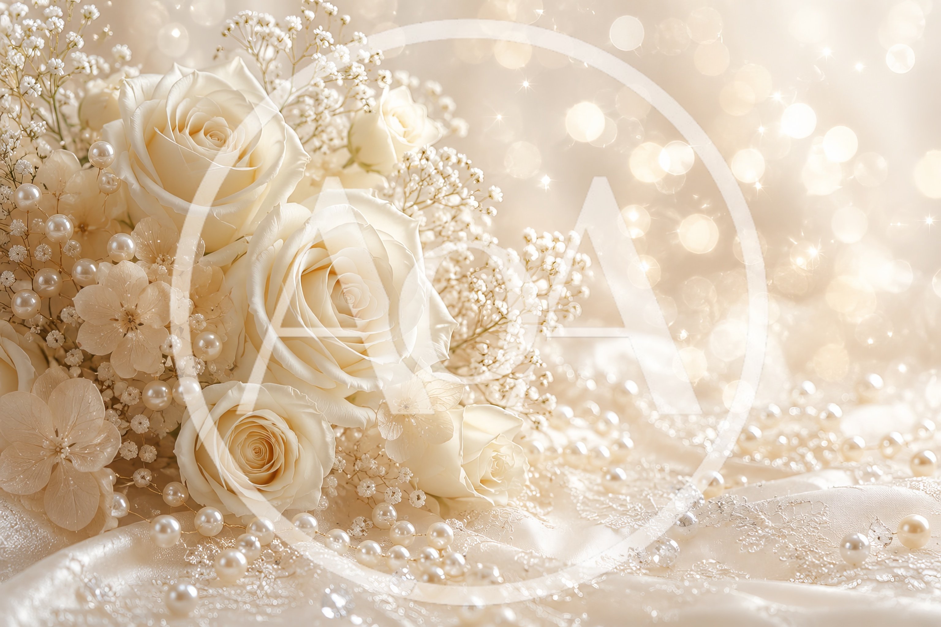 Elegant White Rose Bouquet With Pearls And Bokeh