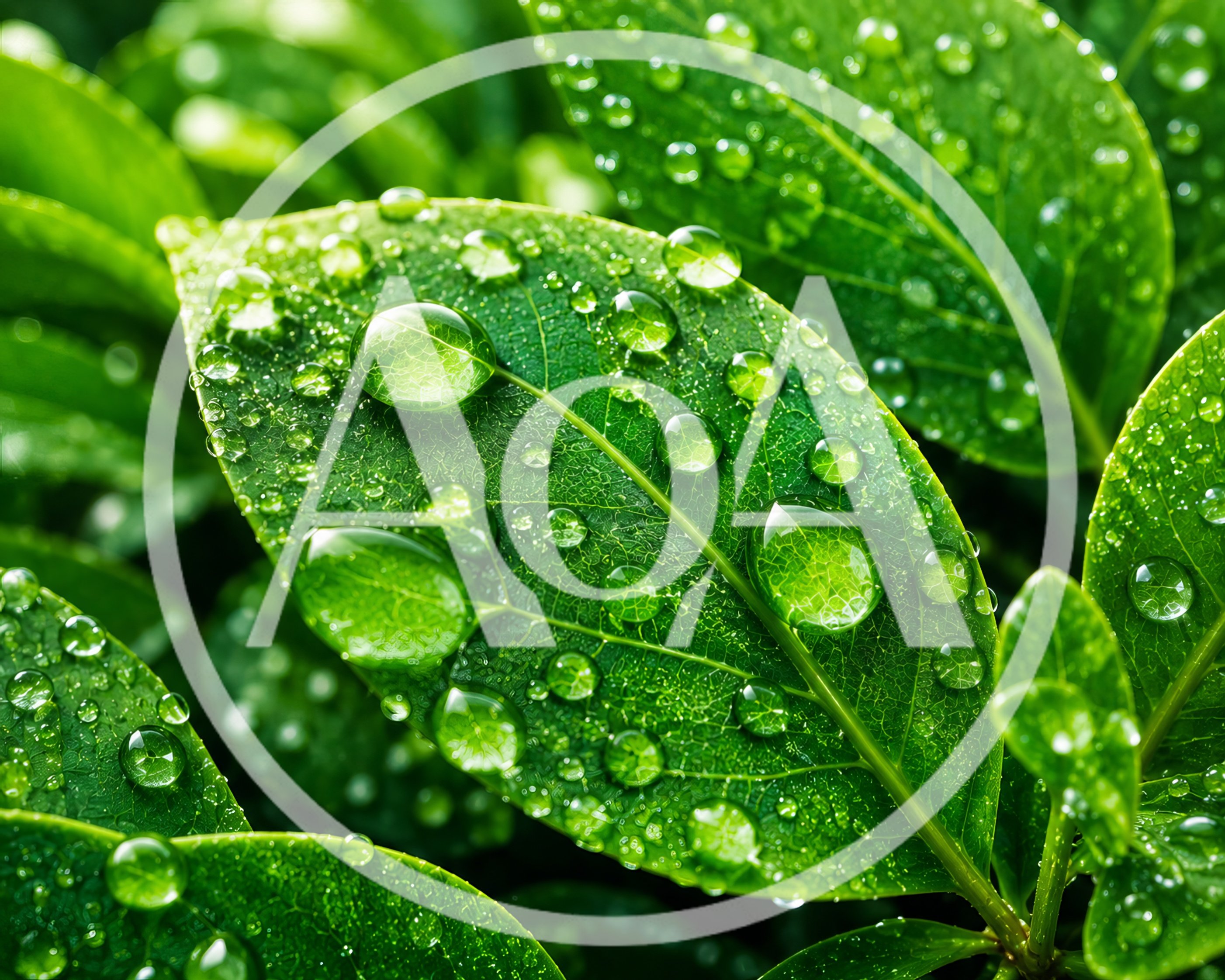 Fresh Green Leaves With Raindrops After A Shower
