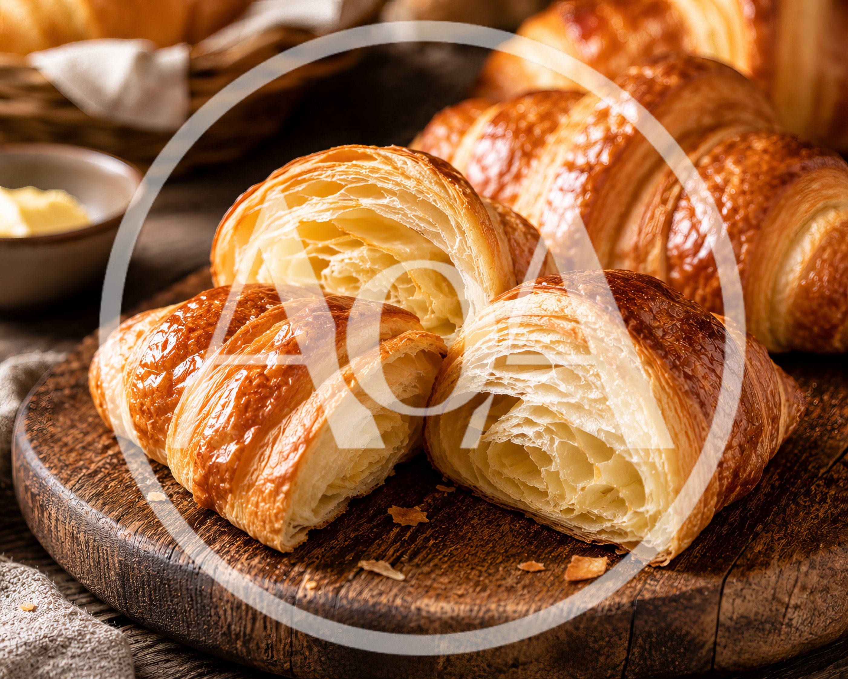 Freshly Baked Croissants On A Wooden Cutting Board