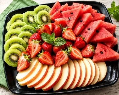 Fresh Fruit Platter With Watermelon Kiwi Strawberries And Apples