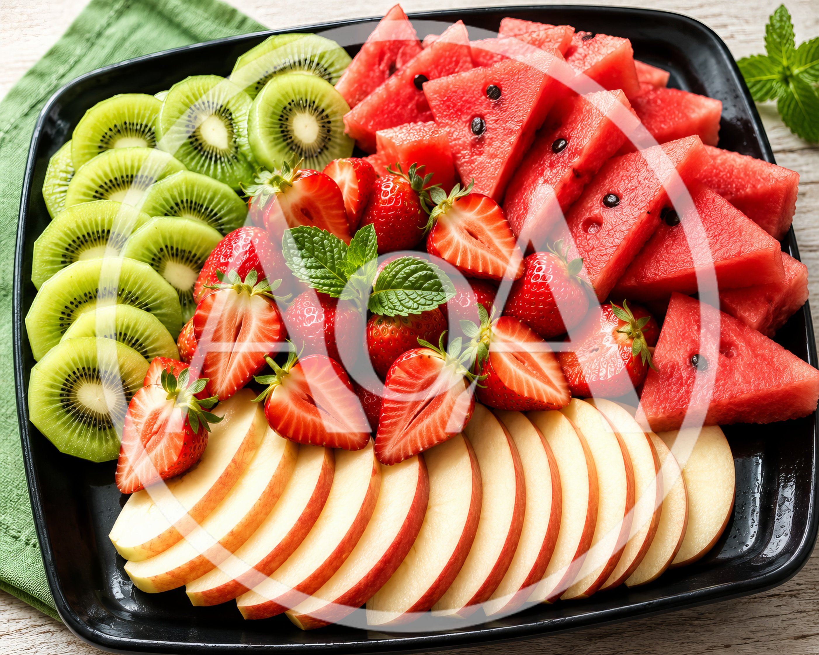 Fresh Fruit Platter With Watermelon Kiwi Strawberries And Apples