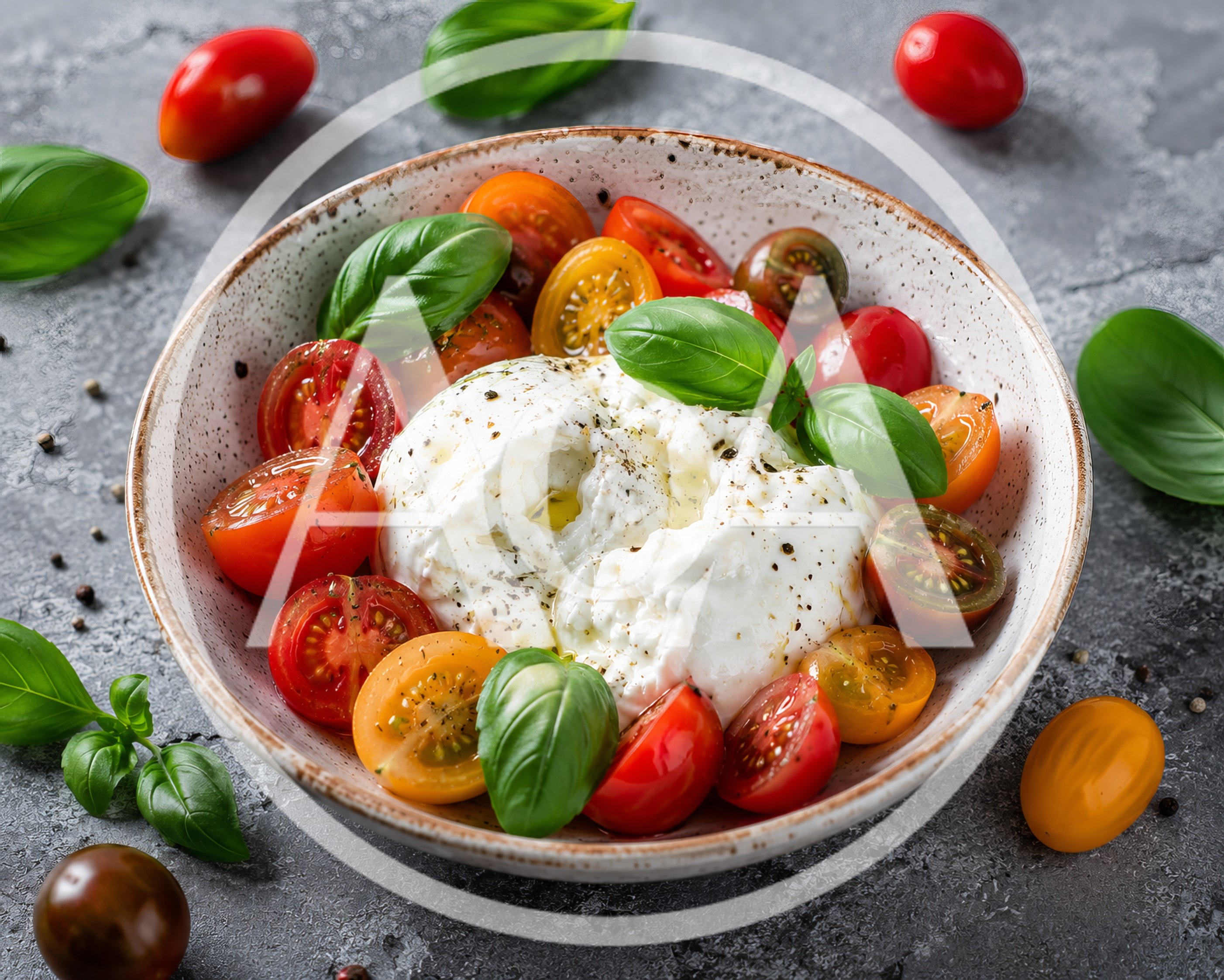 Fresh Burrata Cheese Salad with Colorful Cherry Tomatoes