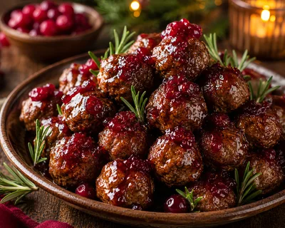 Glazed Meatballs With Cranberry Sauce And Rosemary