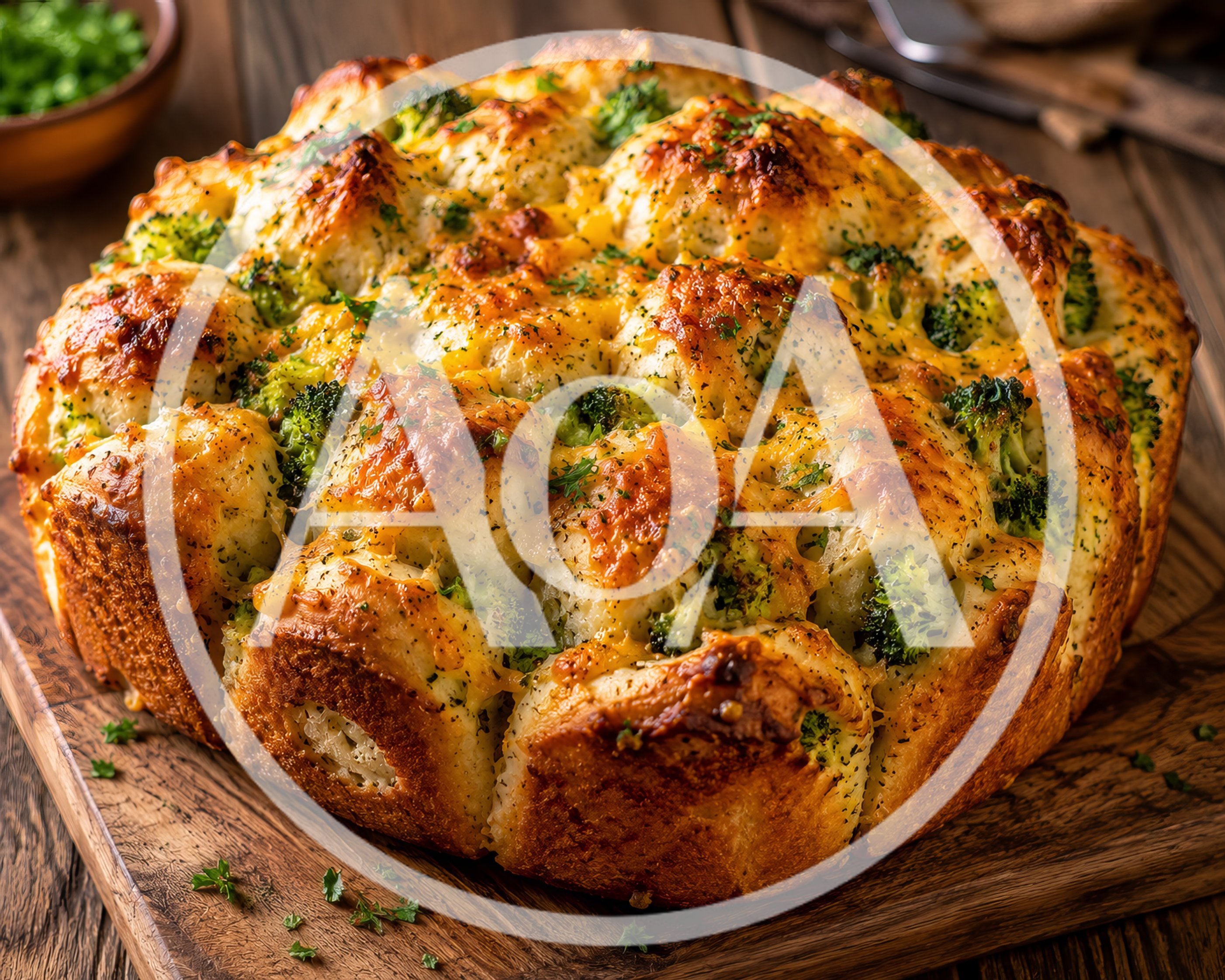 Cheesy Broccoli Pull Apart Bread on Wooden Board