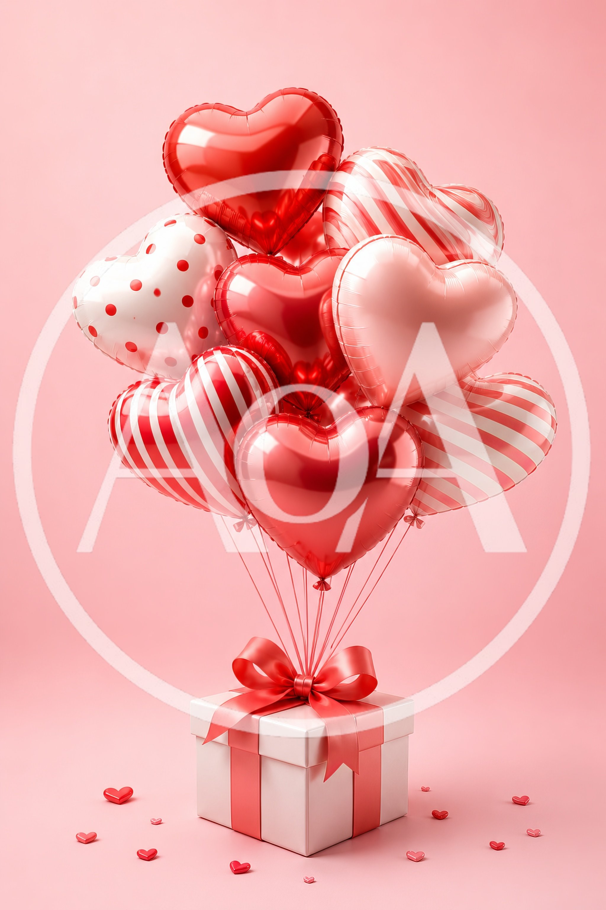 Heart Shaped Balloons Tied To A Gift Box