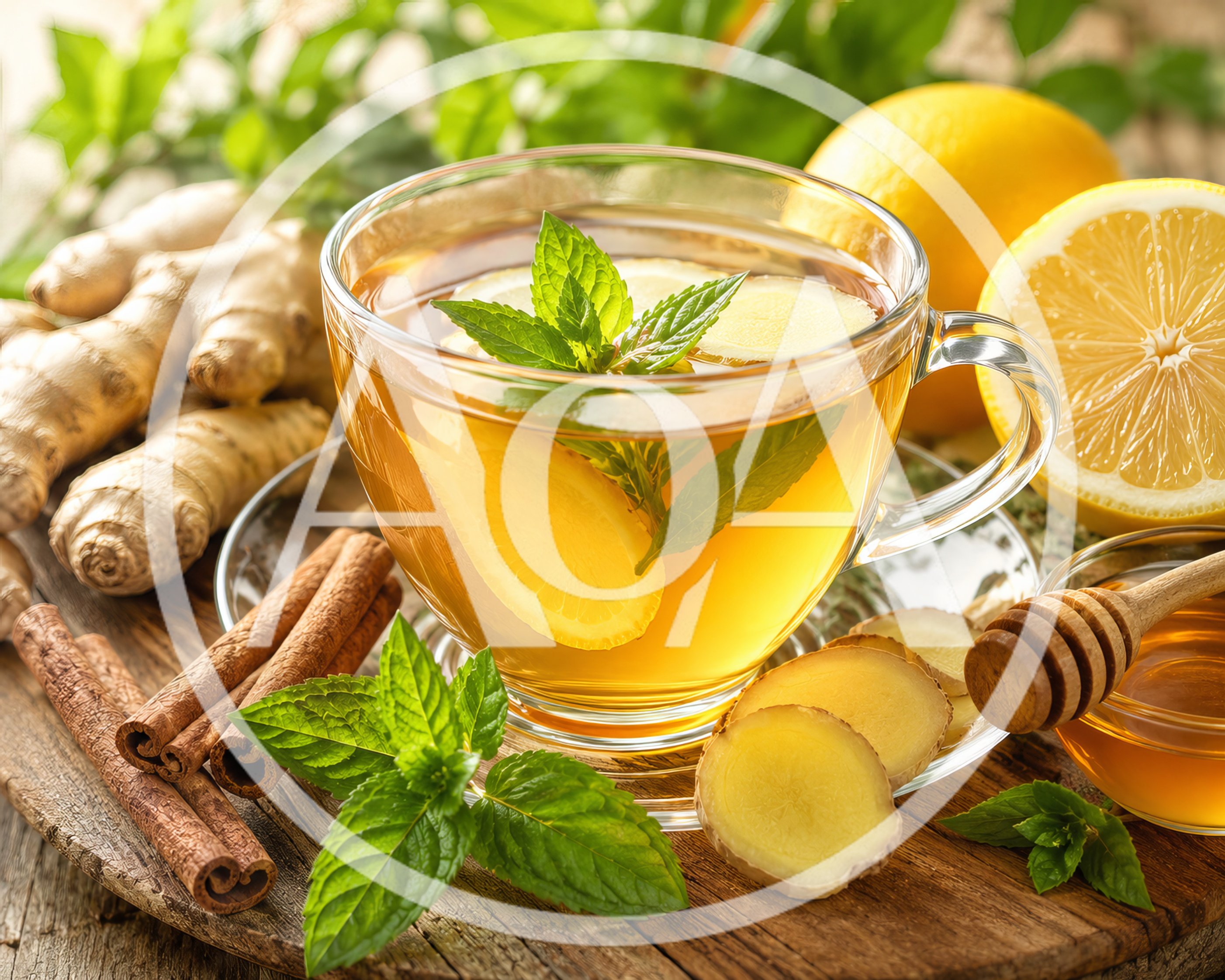 Glass Cup Of Ginger Lemon Tea With Honey