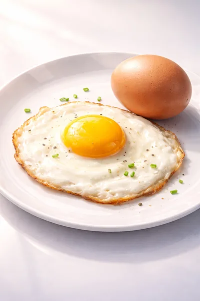Fried Egg And Raw Egg On A White Plate