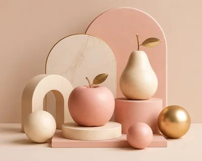 Minimalist Still Life With Abstract Geometric Shapes And Fruit