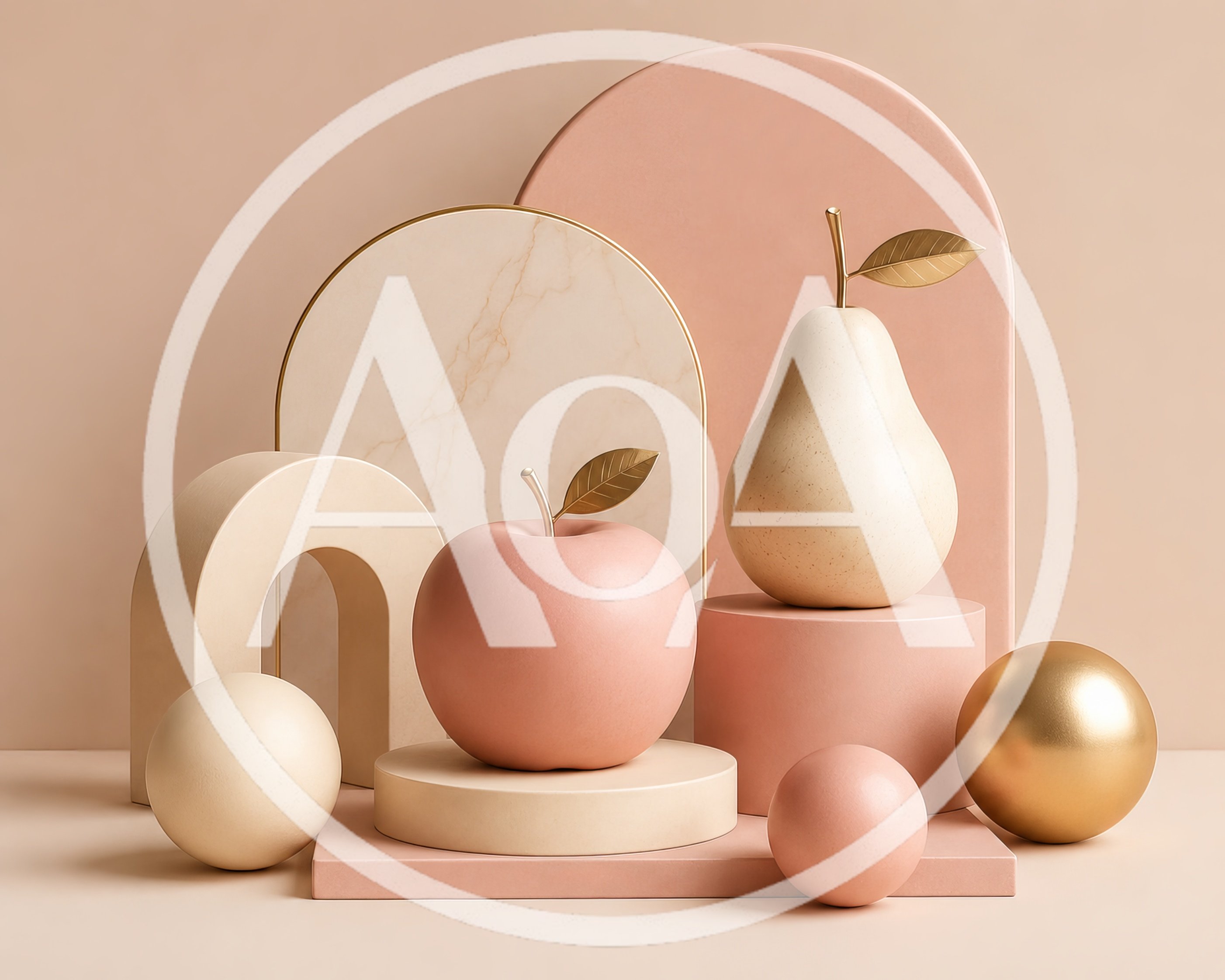 Minimalist Still Life With Abstract Geometric Shapes And Fruit