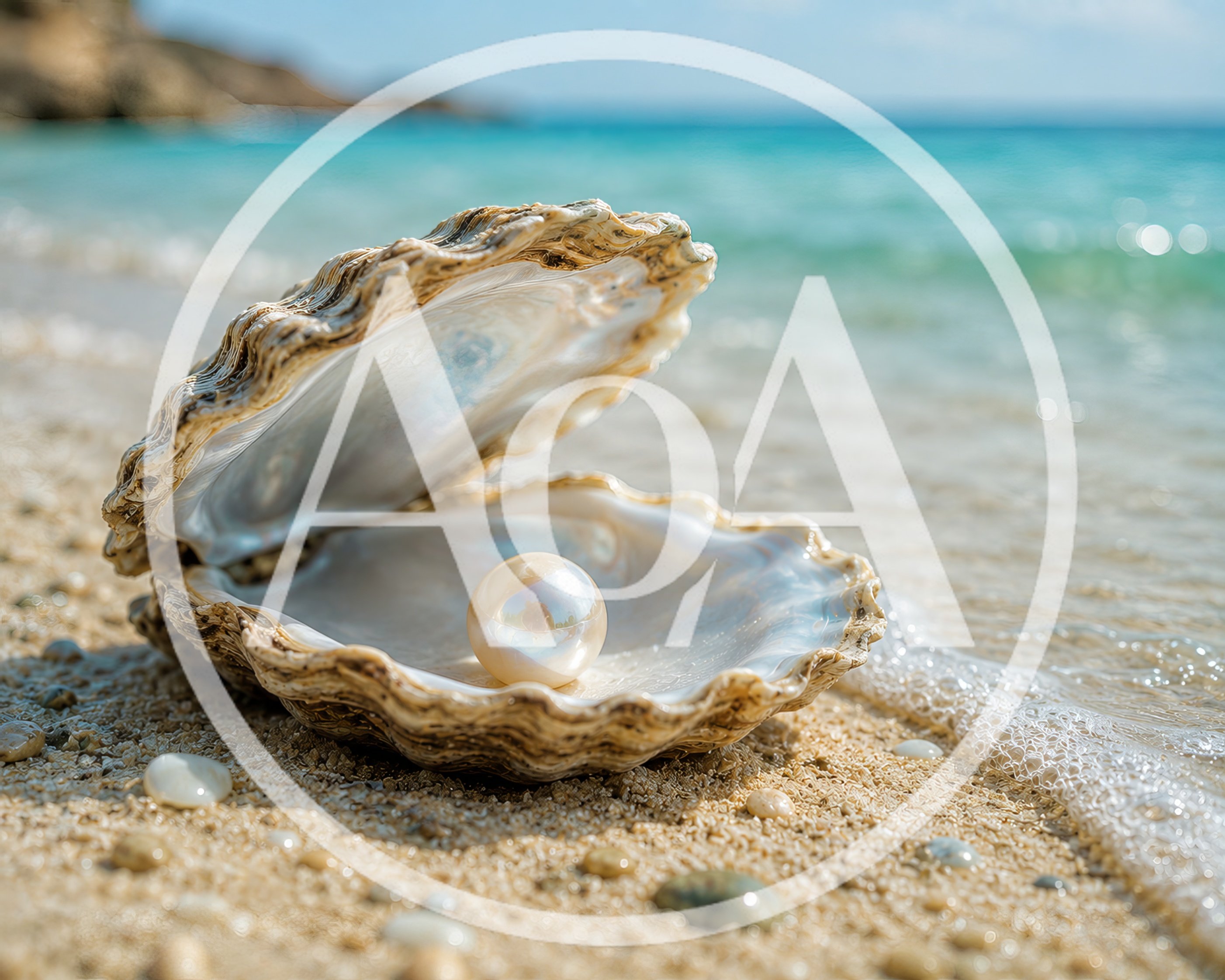 Open Oyster Shell With A Single Pearl On Beach