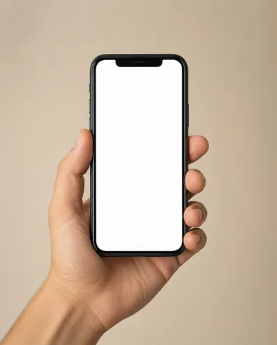 Hand Holding Smartphone With Blank White Screen