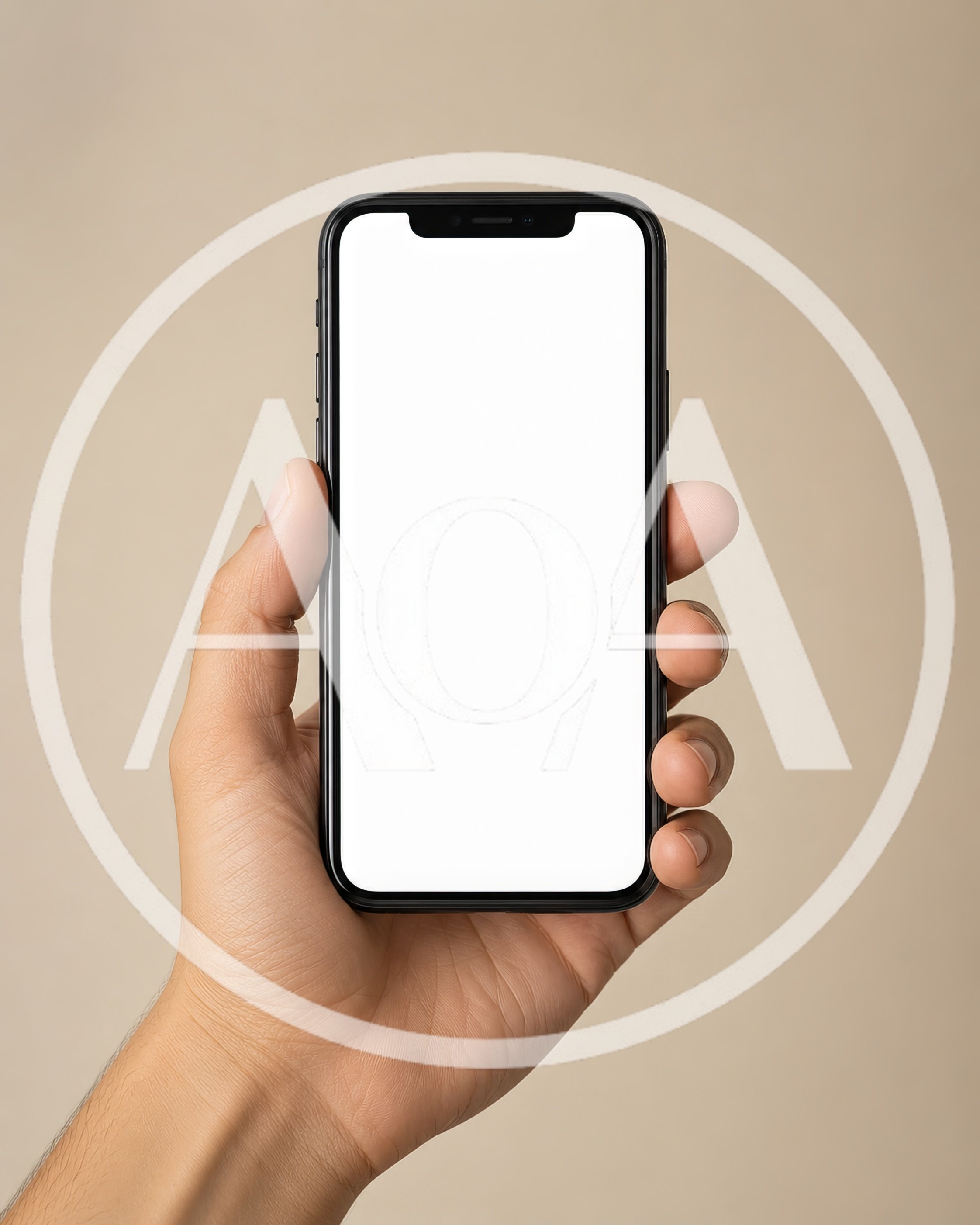 Hand Holding Smartphone With Blank White Screen