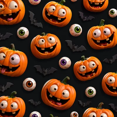 Halloween Pattern With Cartoon Pumpkins Bats And Eyeballs