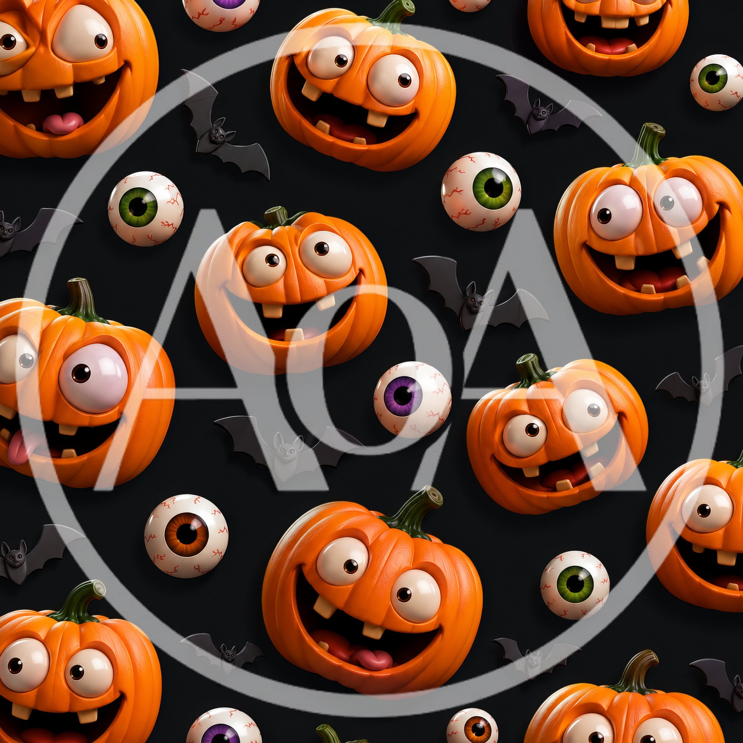 Halloween Pattern With Cartoon Pumpkins Bats And Eyeballs